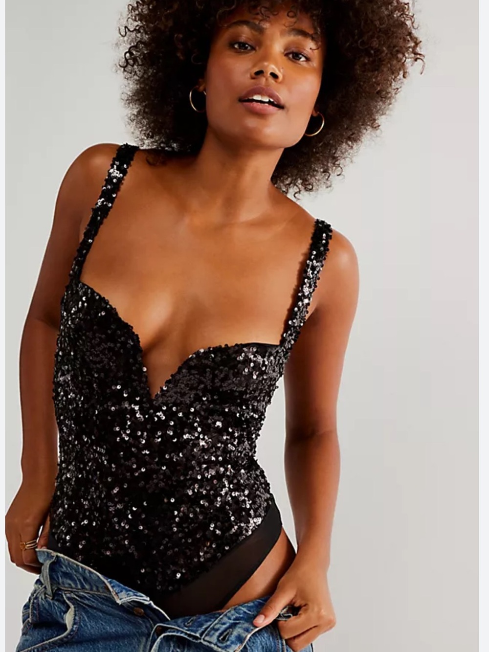 Free People Intimately Sparks Fly Sequin Corset Bodysuit | NWT XS